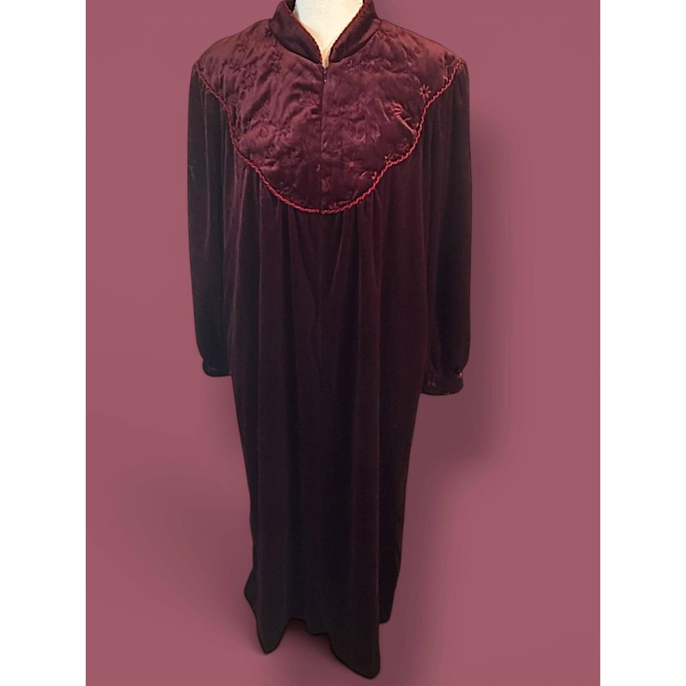 Vintage Cranberry/Wine Half Zip Velour Robe House Coat Dress SEE MEASUREMENTS